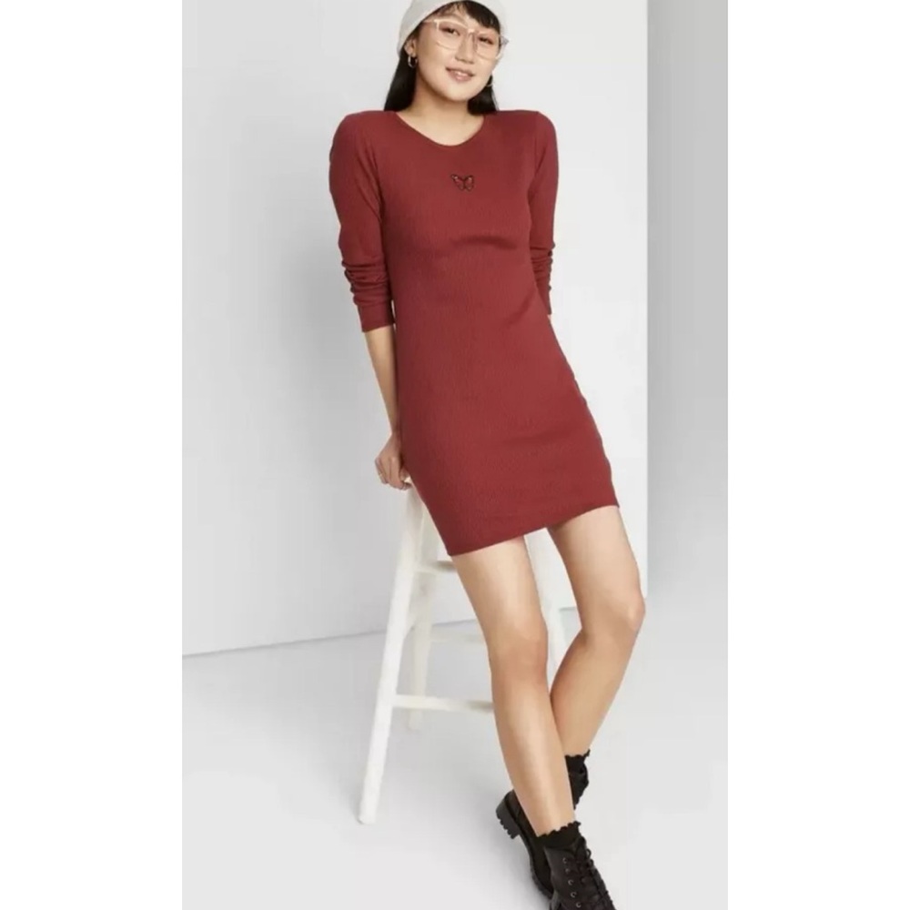 Wild Fable Opulent Red Bodycon Ribbed Dress, L